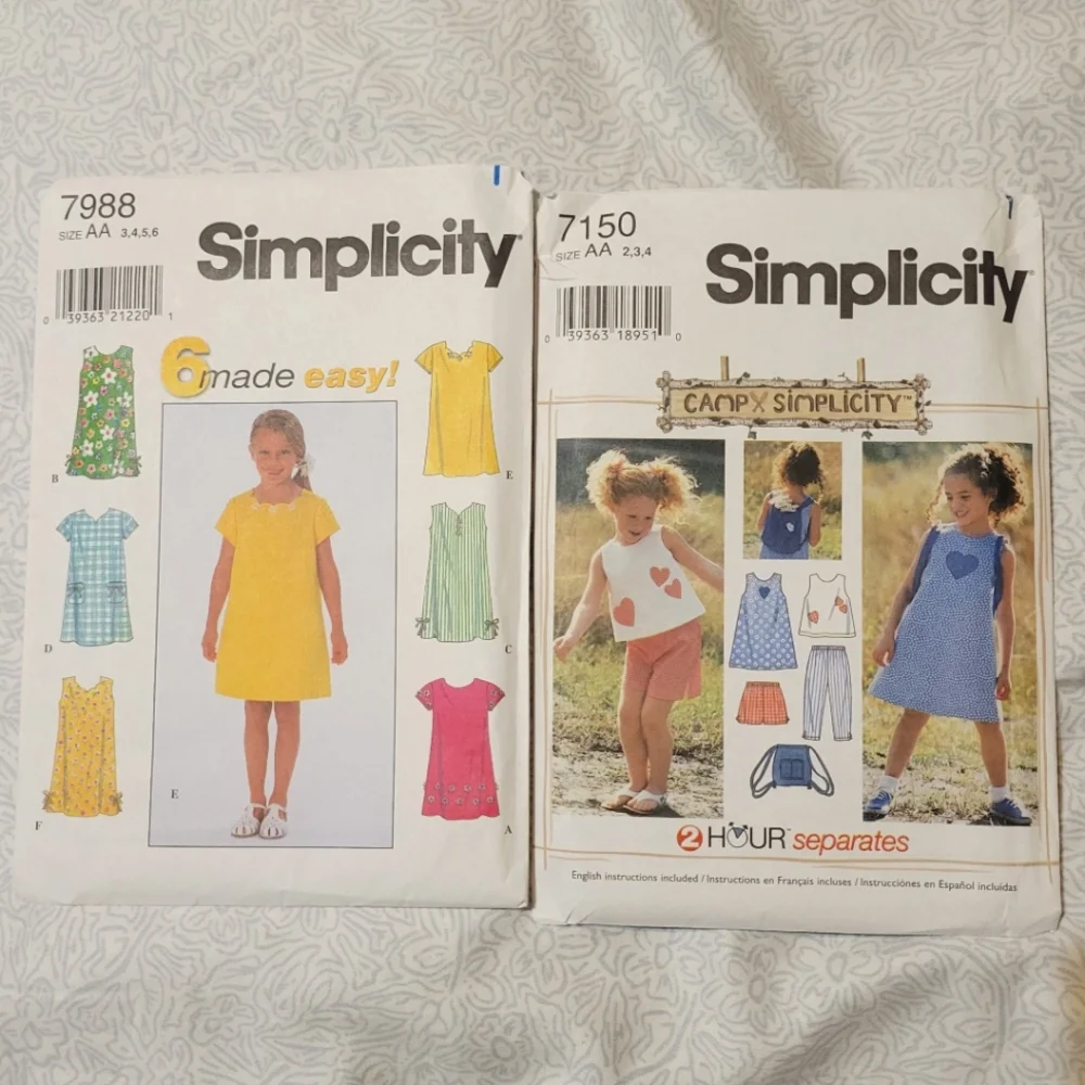 Simplicity 7150 & 7988 Girl's Dress, Top, Capris, Shorts, Bag Pattern - NWOT